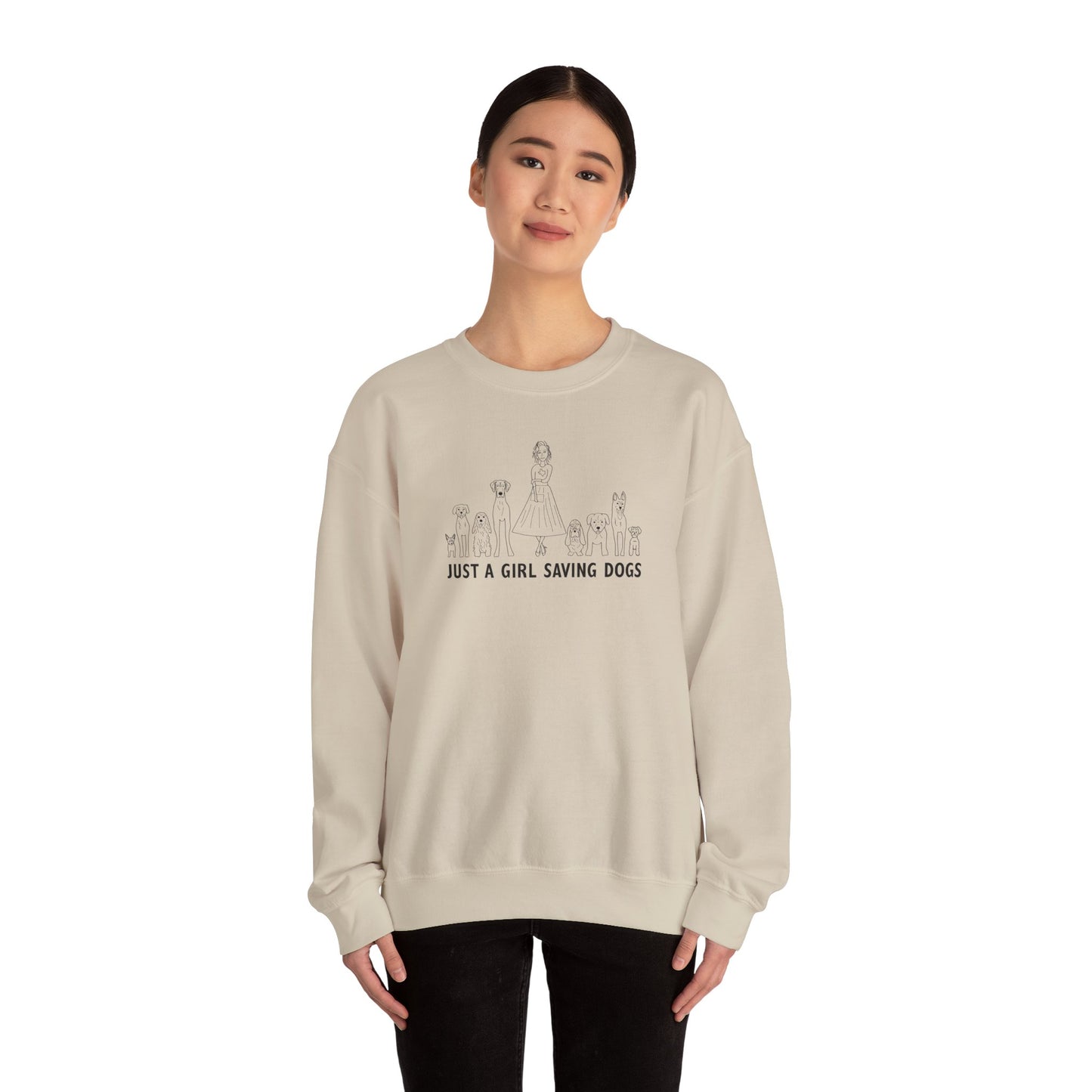 Just a Girl Saving Dogs Sketch Unisex Heavy Blend™ Crewneck Sweatshirt