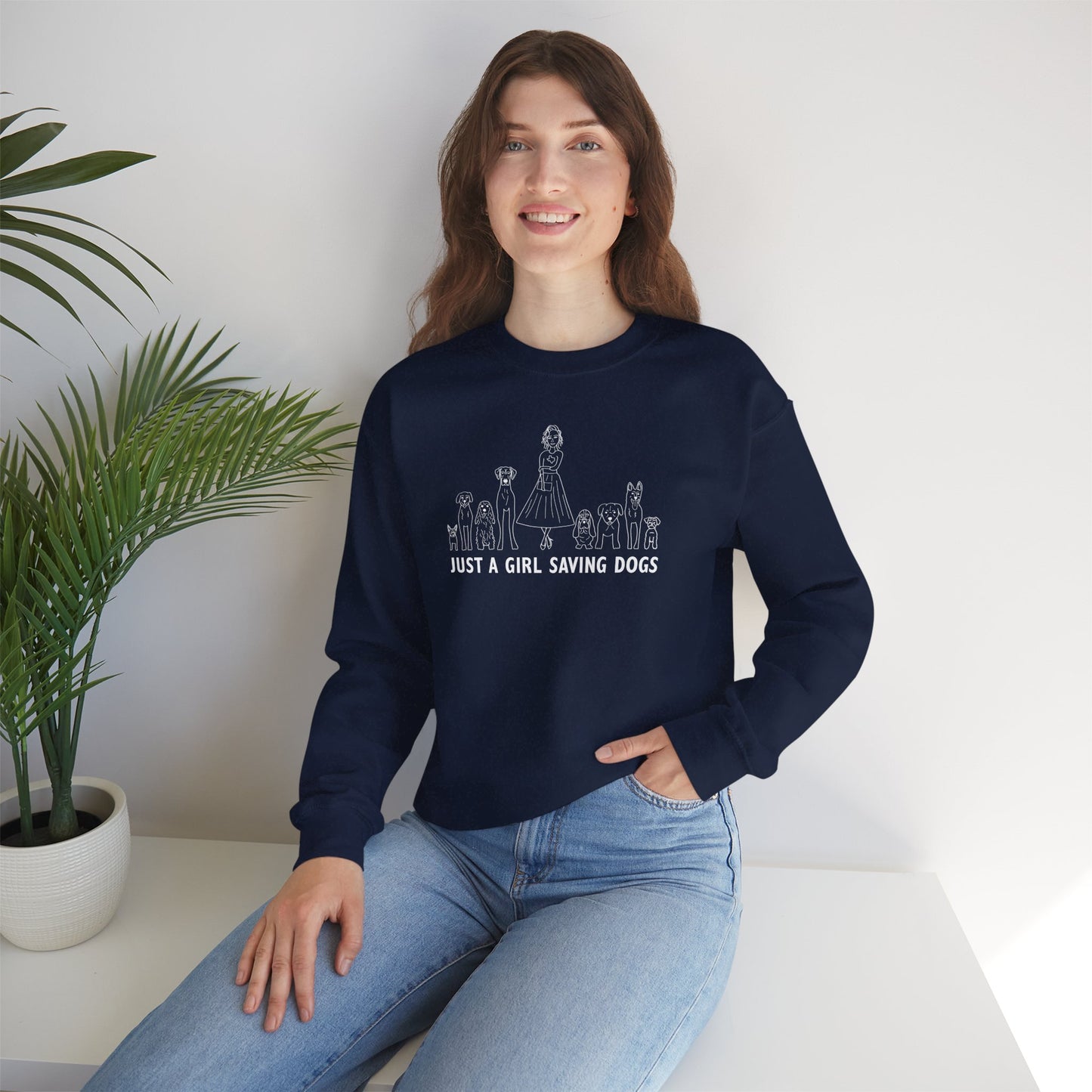 Just a Girl Saving Dogs Sketch Unisex Heavy Blend™ Crewneck Sweatshirt