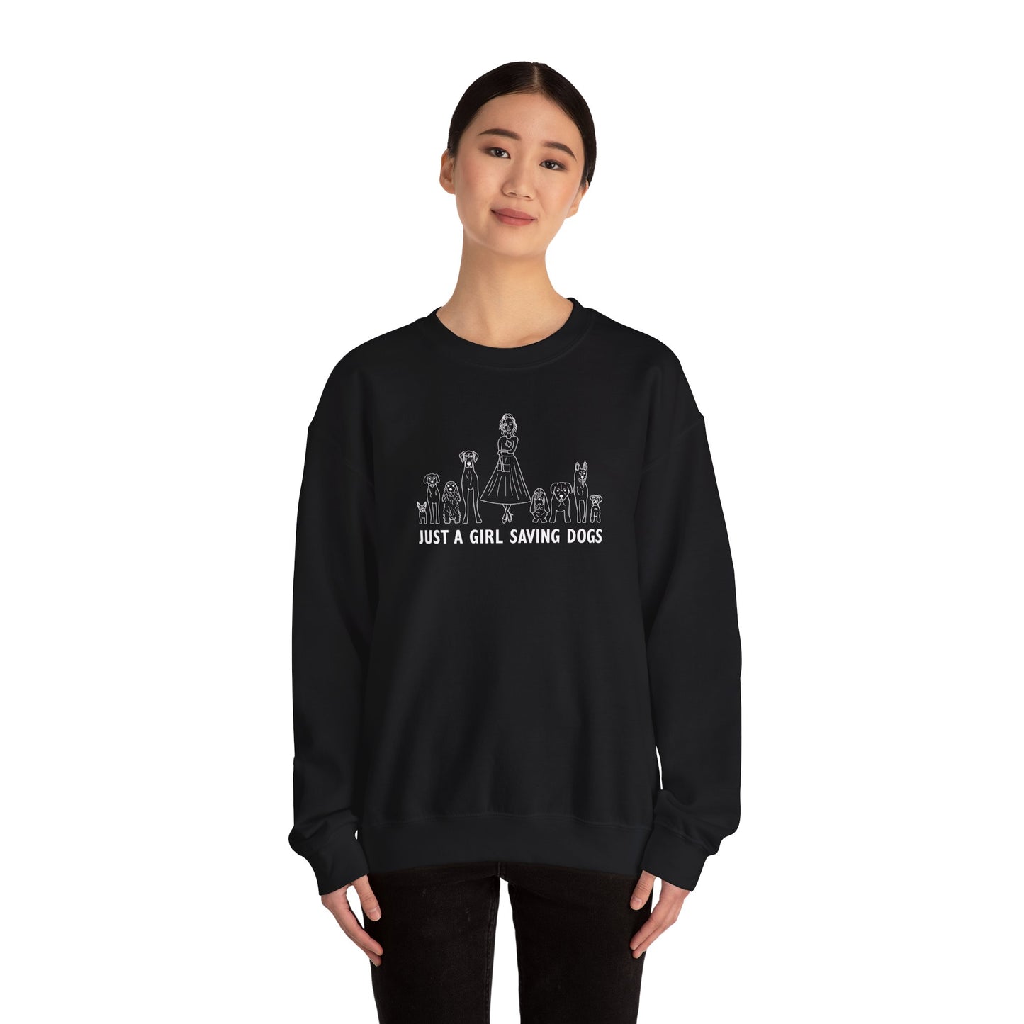 Just a Girl Saving Dogs Sketch Unisex Heavy Blend™ Crewneck Sweatshirt