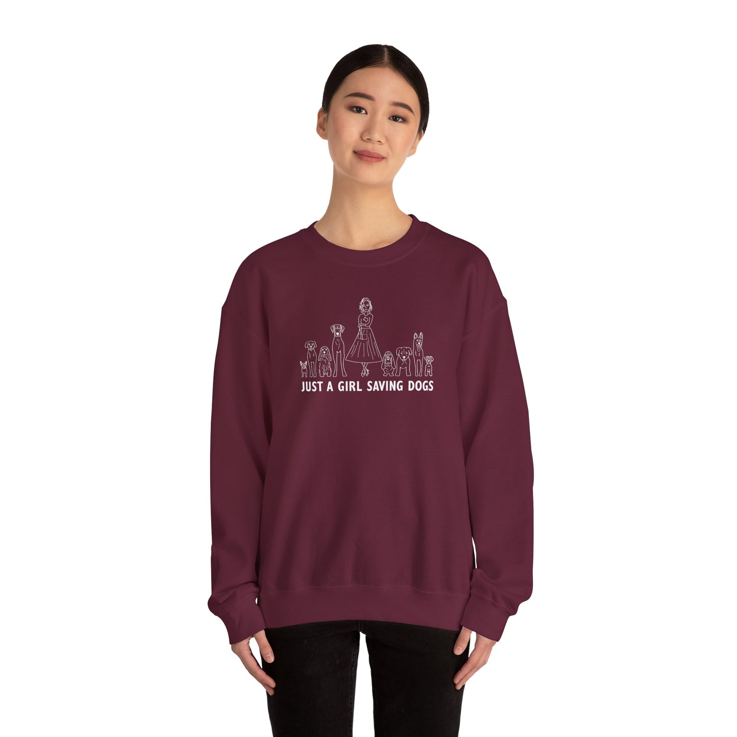 Just a Girl Saving Dogs Sketch Unisex Heavy Blend™ Crewneck Sweatshirt