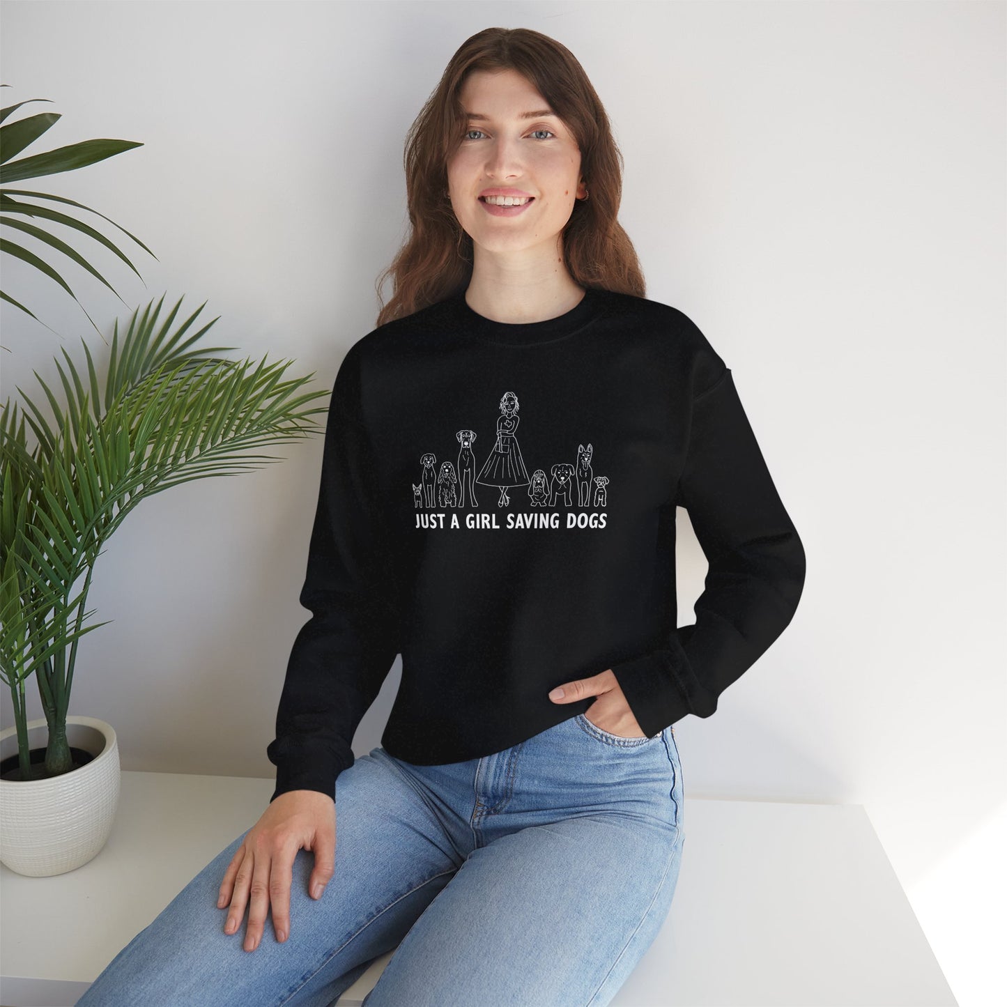 Just a Girl Saving Dogs Sketch Unisex Heavy Blend™ Crewneck Sweatshirt