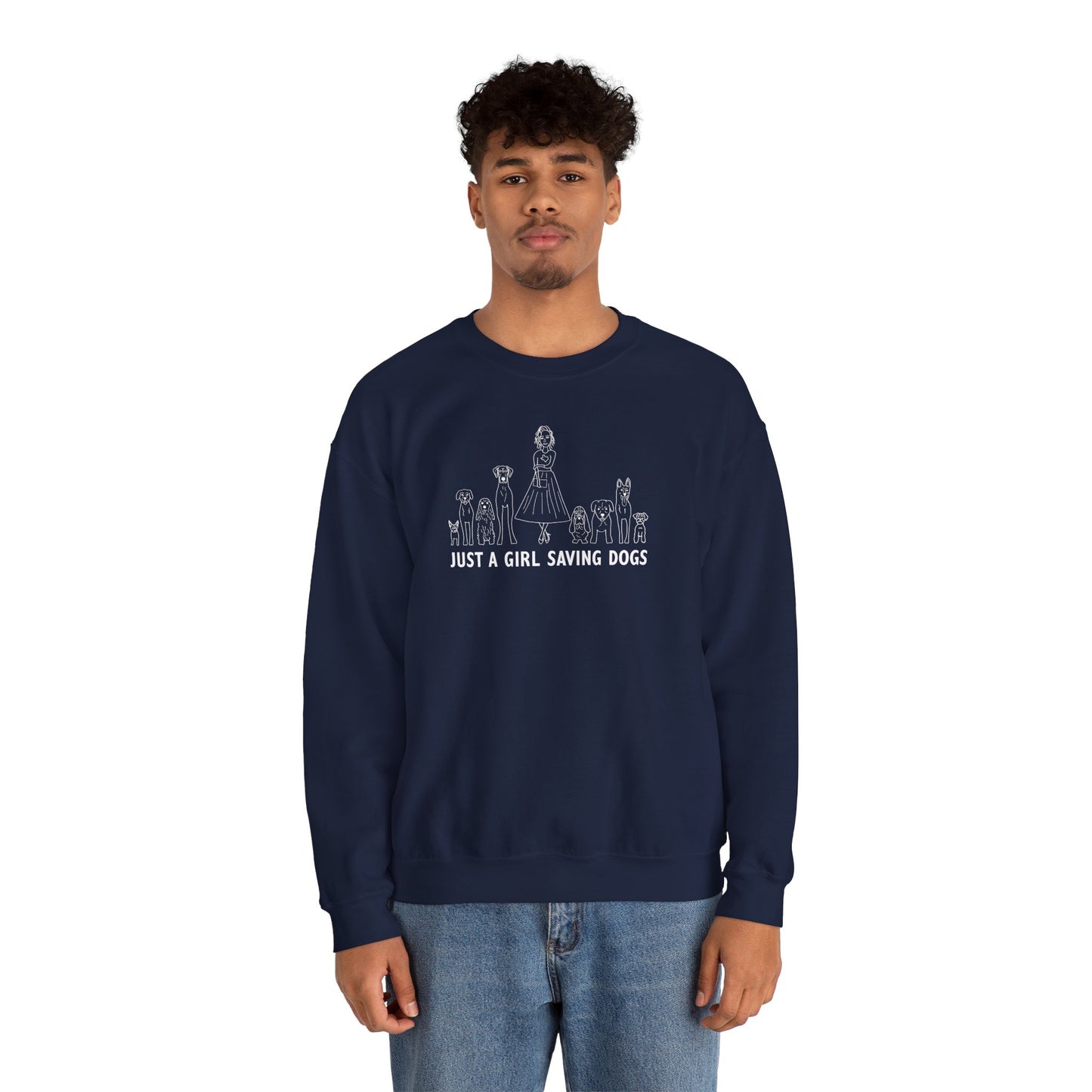 Just a Girl Saving Dogs Sketch Unisex Heavy Blend™ Crewneck Sweatshirt