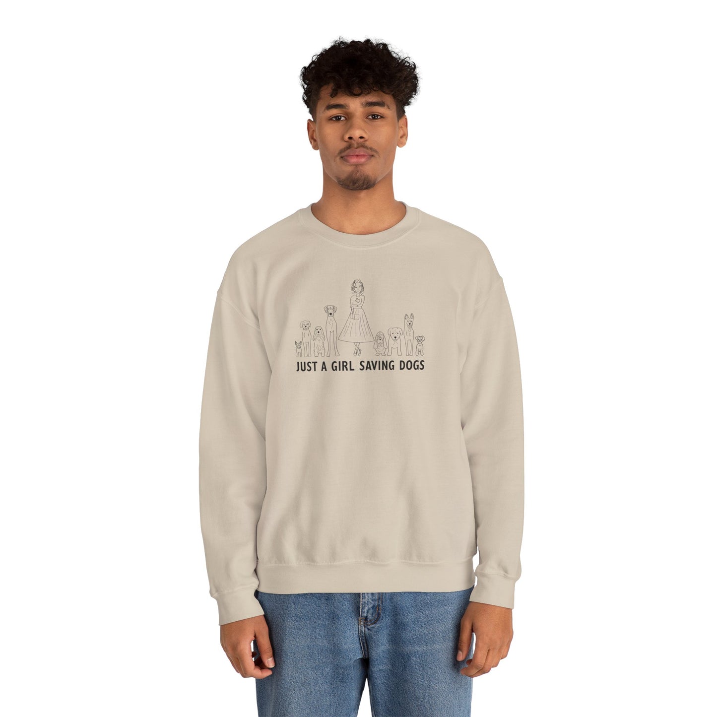 Just a Girl Saving Dogs Sketch Unisex Heavy Blend™ Crewneck Sweatshirt