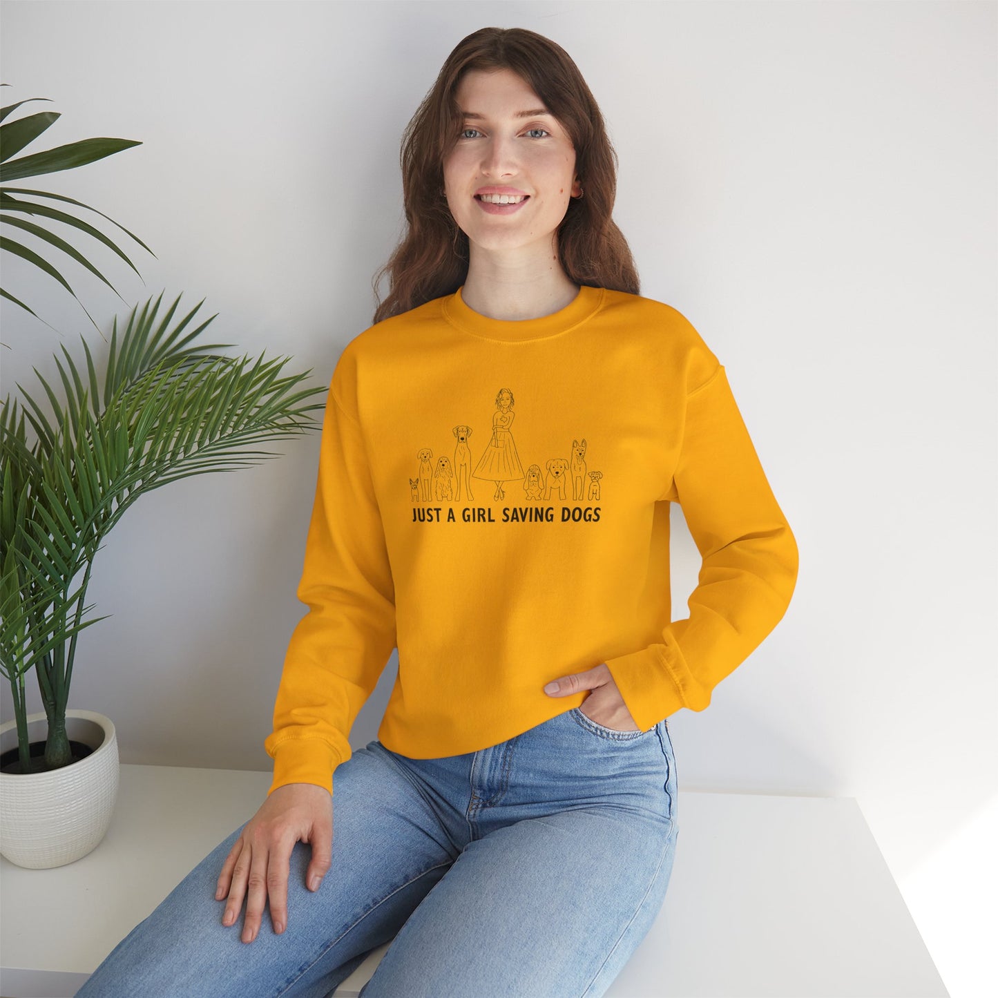 Just a Girl Saving Dogs Sketch Unisex Heavy Blend™ Crewneck Sweatshirt
