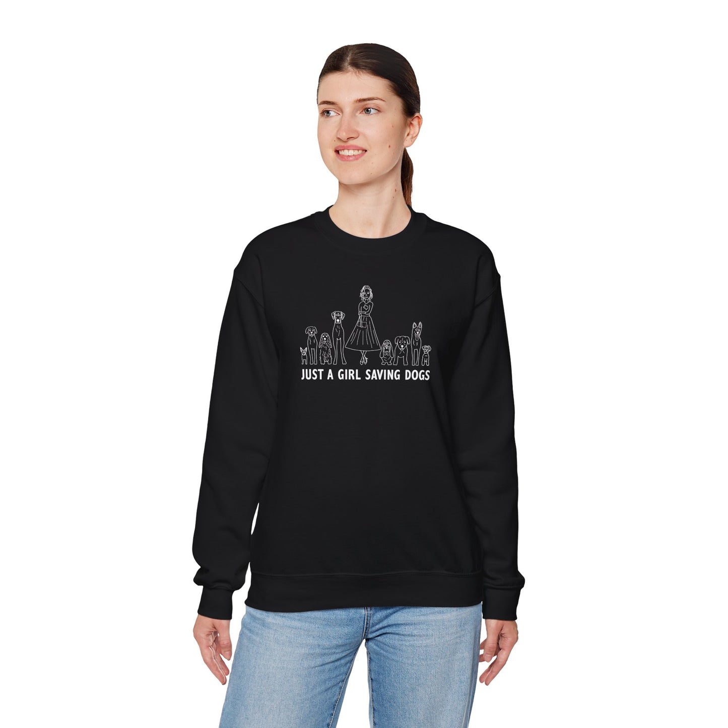 Just a Girl Saving Dogs Sketch Unisex Heavy Blend™ Crewneck Sweatshirt
