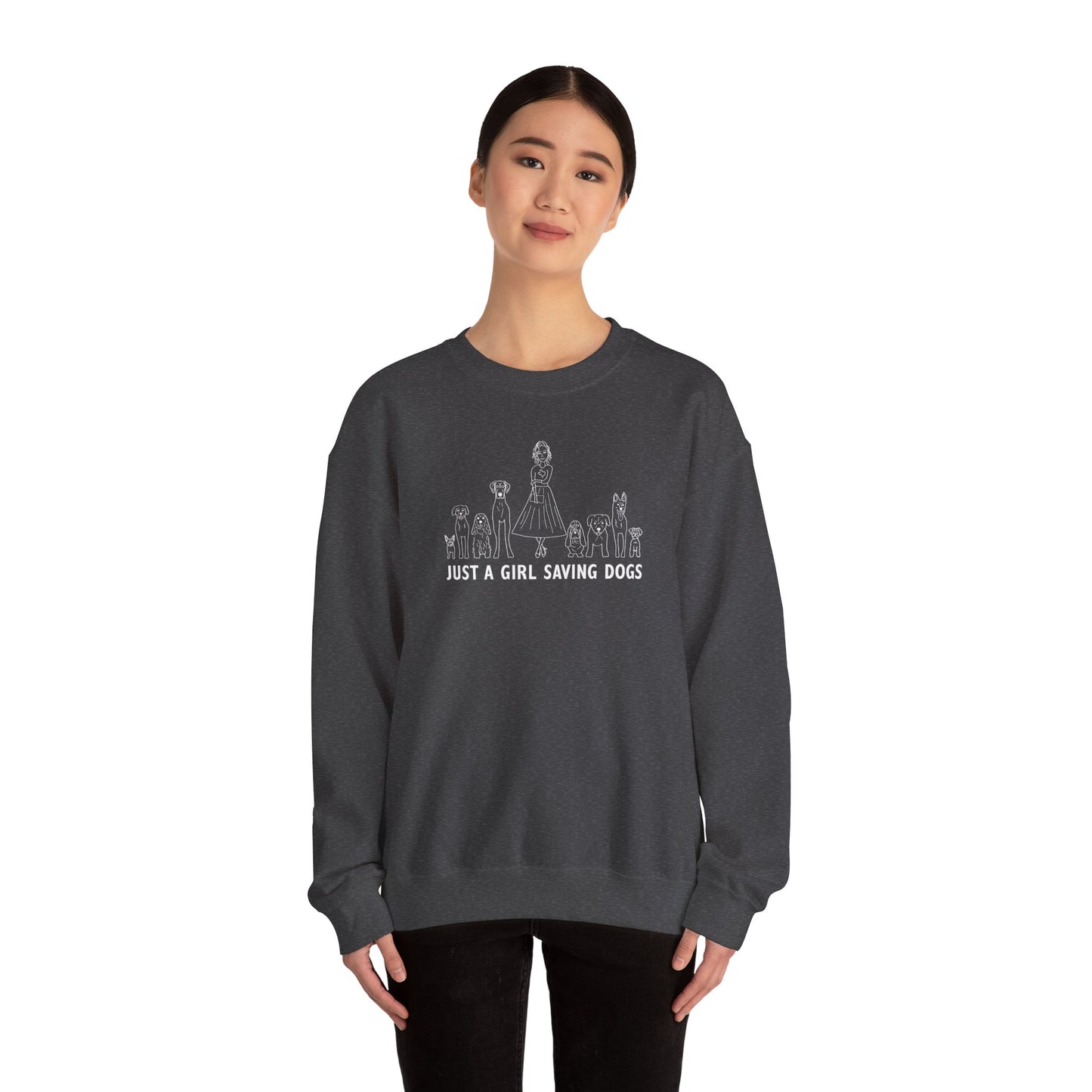 Just a Girl Saving Dogs Sketch Unisex Heavy Blend™ Crewneck Sweatshirt