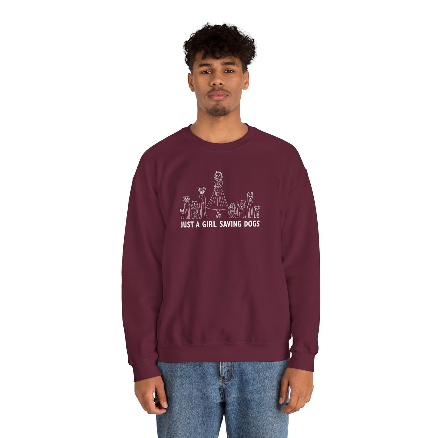 Just a Girl Saving Dogs Sketch Unisex Heavy Blend™ Crewneck Sweatshirt