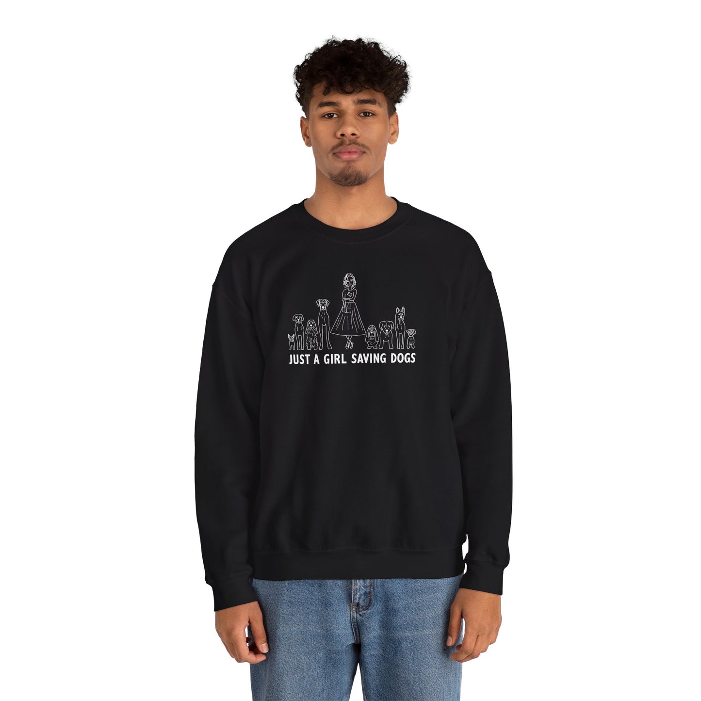 Just a Girl Saving Dogs Sketch Unisex Heavy Blend™ Crewneck Sweatshirt