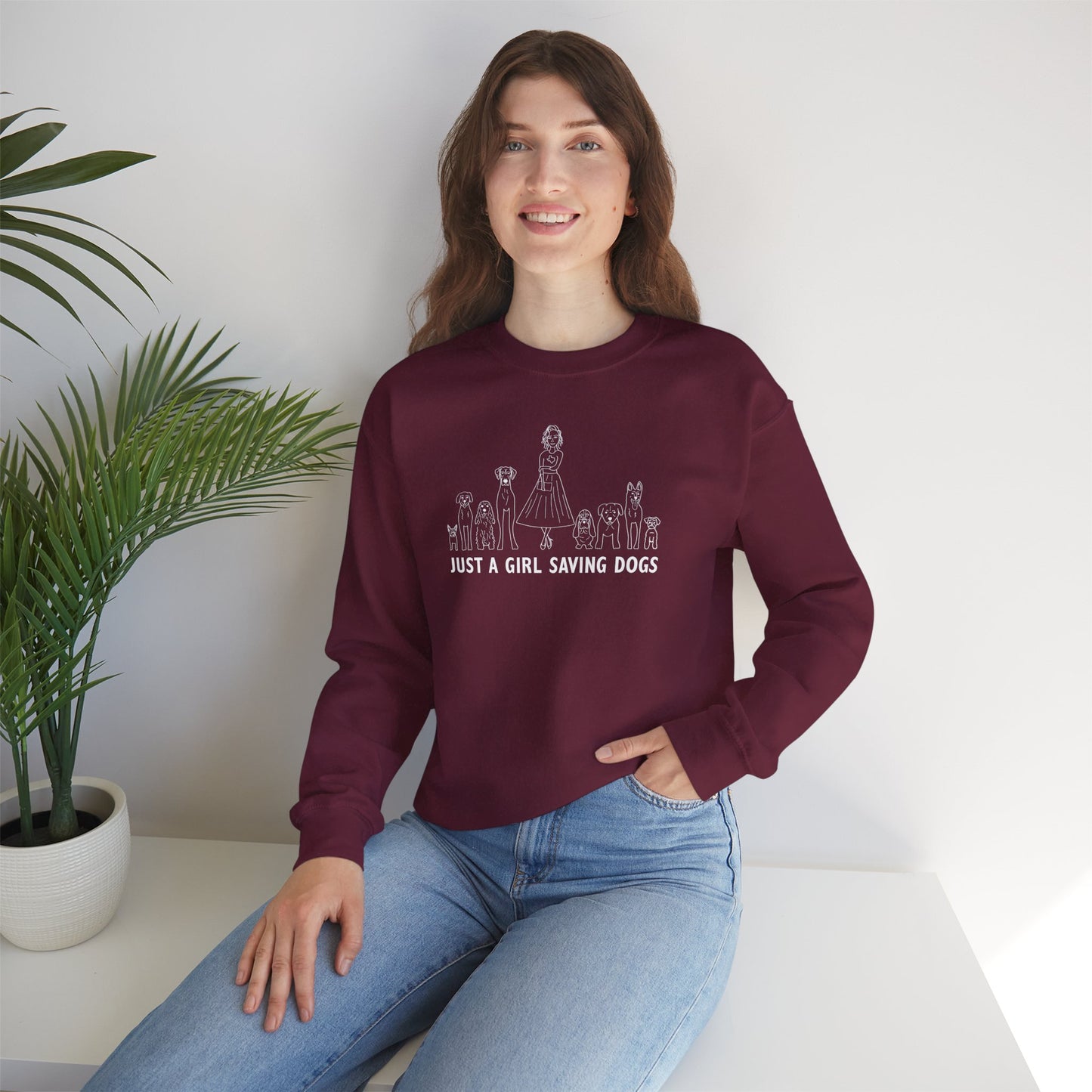 Just a Girl Saving Dogs Sketch Unisex Heavy Blend™ Crewneck Sweatshirt