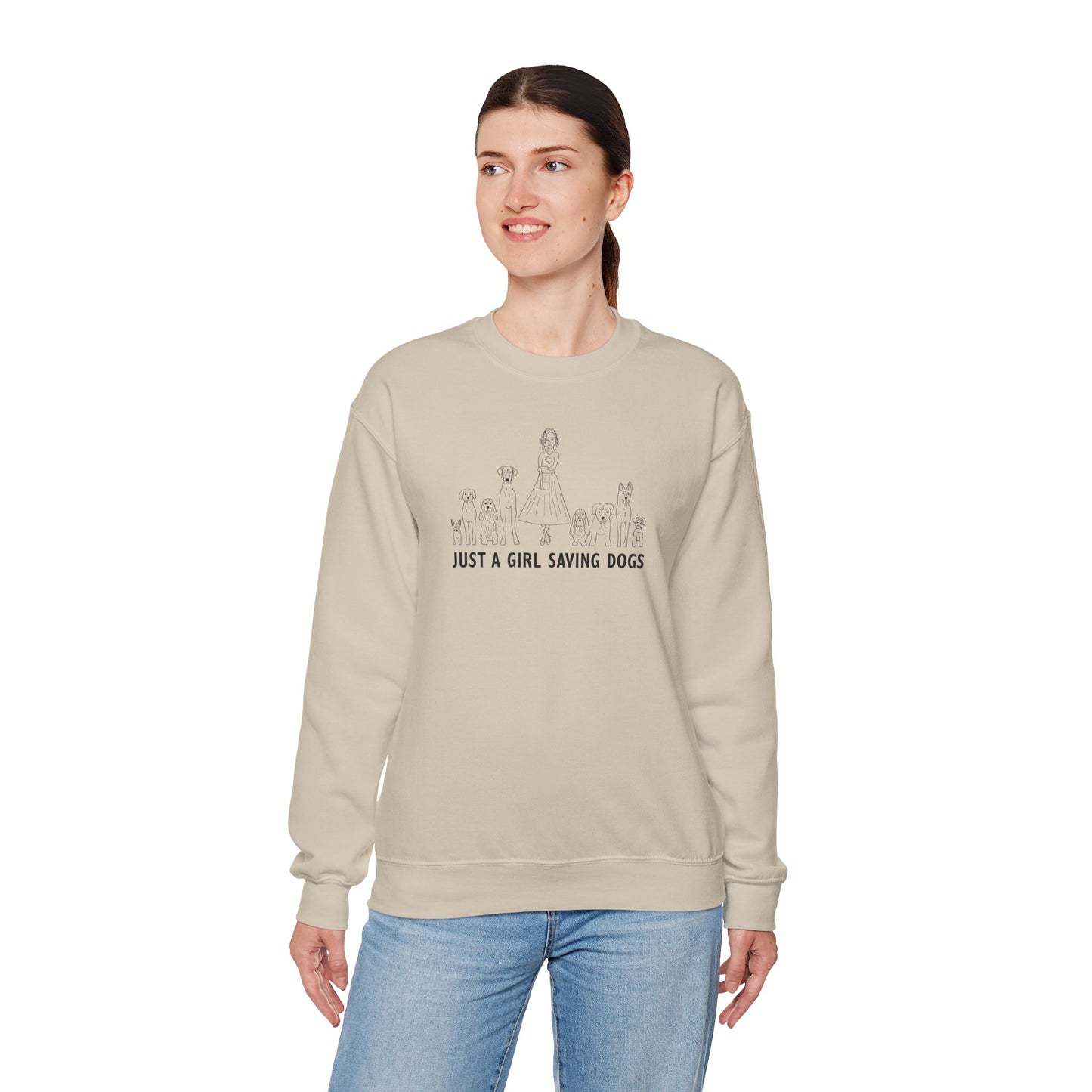 Just a Girl Saving Dogs Sketch Unisex Heavy Blend™ Crewneck Sweatshirt