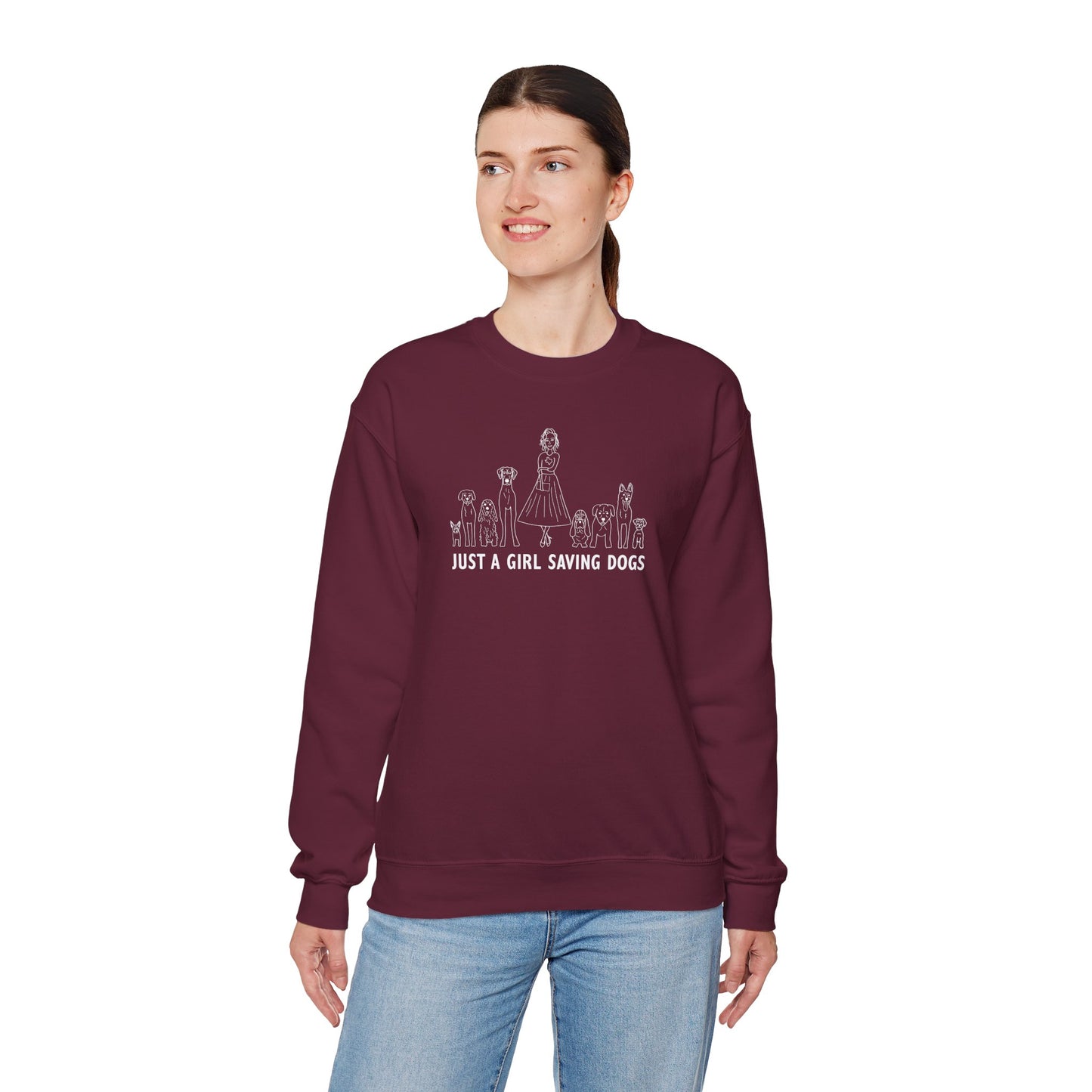 Just a Girl Saving Dogs Sketch Unisex Heavy Blend™ Crewneck Sweatshirt