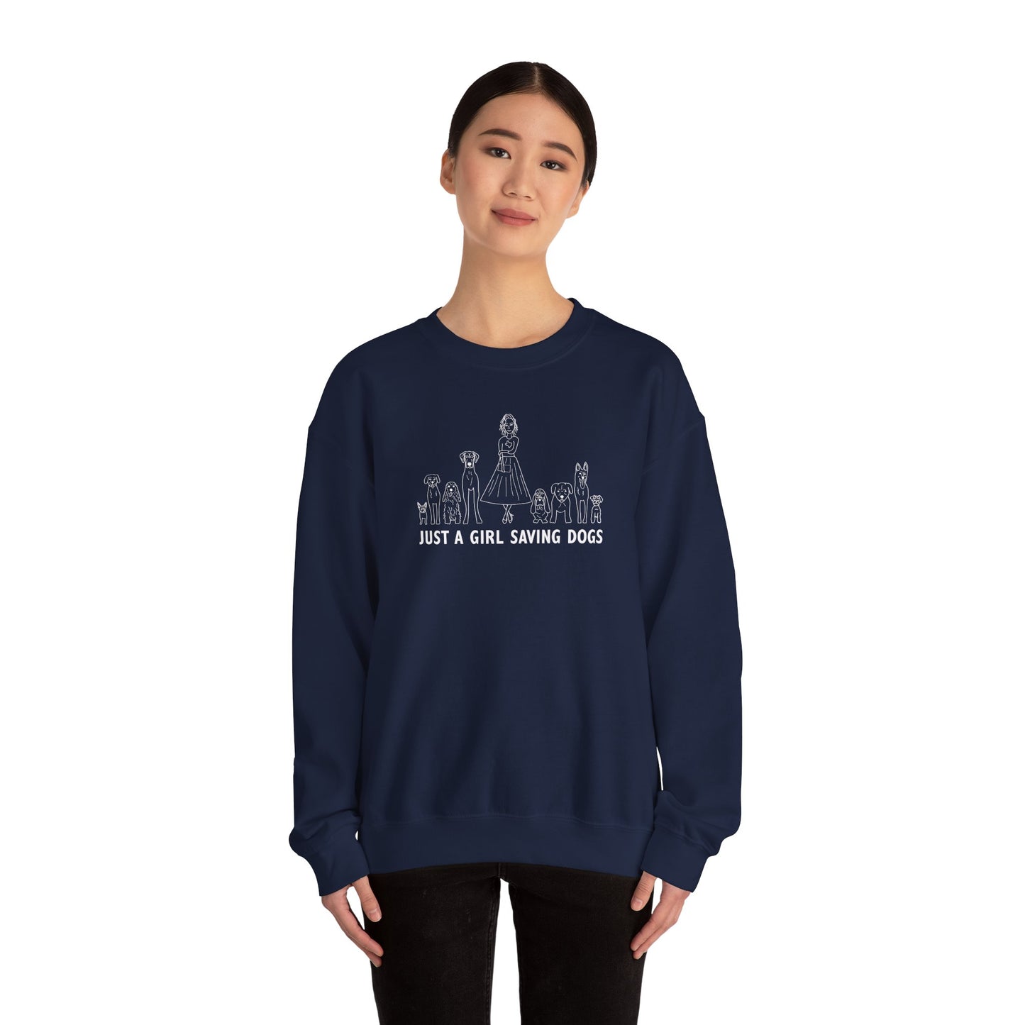 Just a Girl Saving Dogs Sketch Unisex Heavy Blend™ Crewneck Sweatshirt