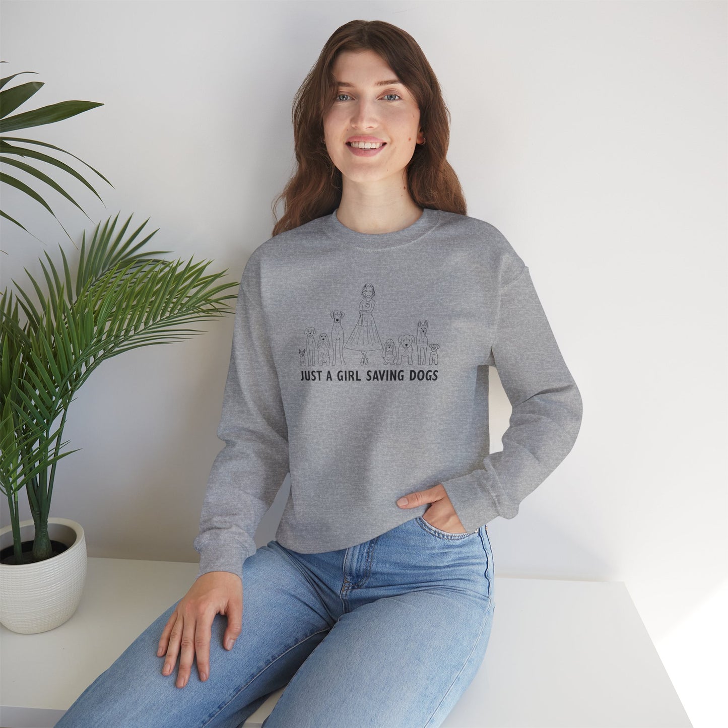 Just a Girl Saving Dogs Sketch Unisex Heavy Blend™ Crewneck Sweatshirt