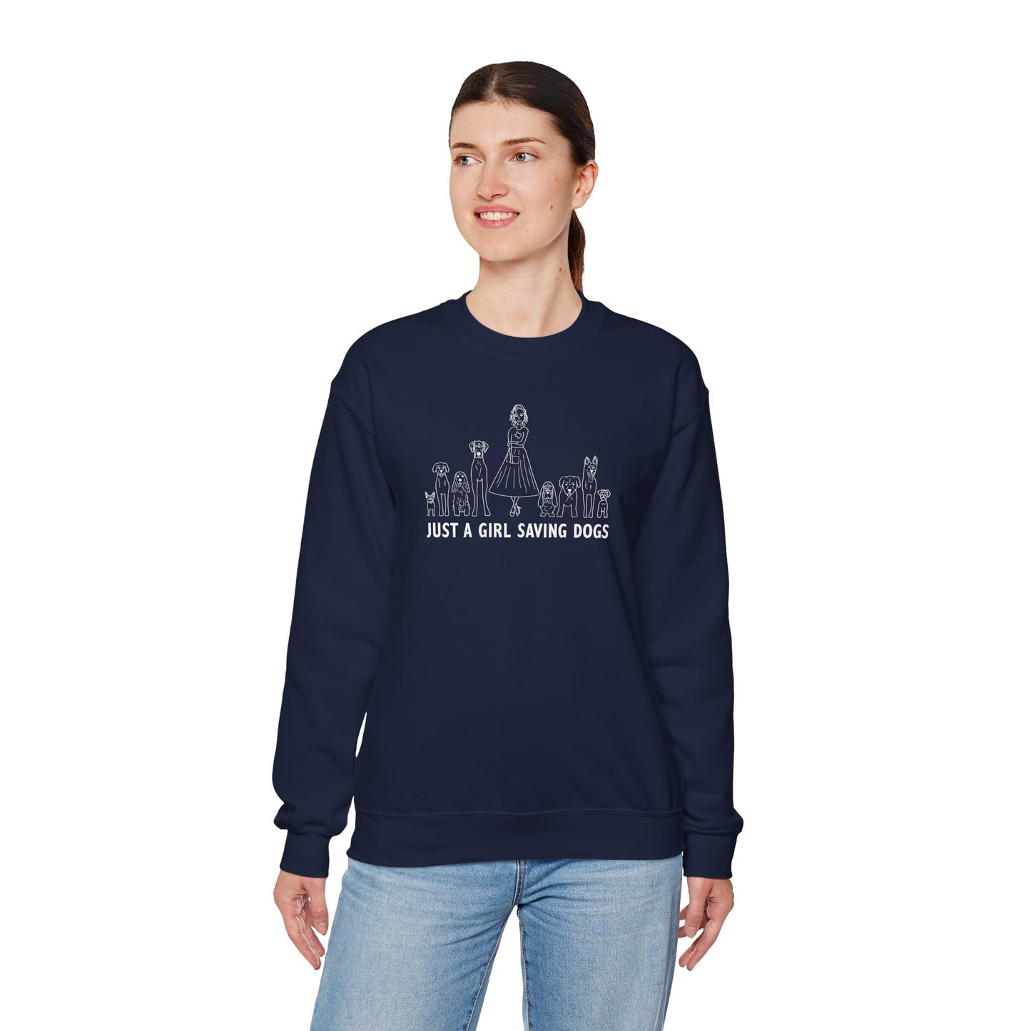 Just a Girl Saving Dogs Sketch Unisex Heavy Blend™ Crewneck Sweatshirt
