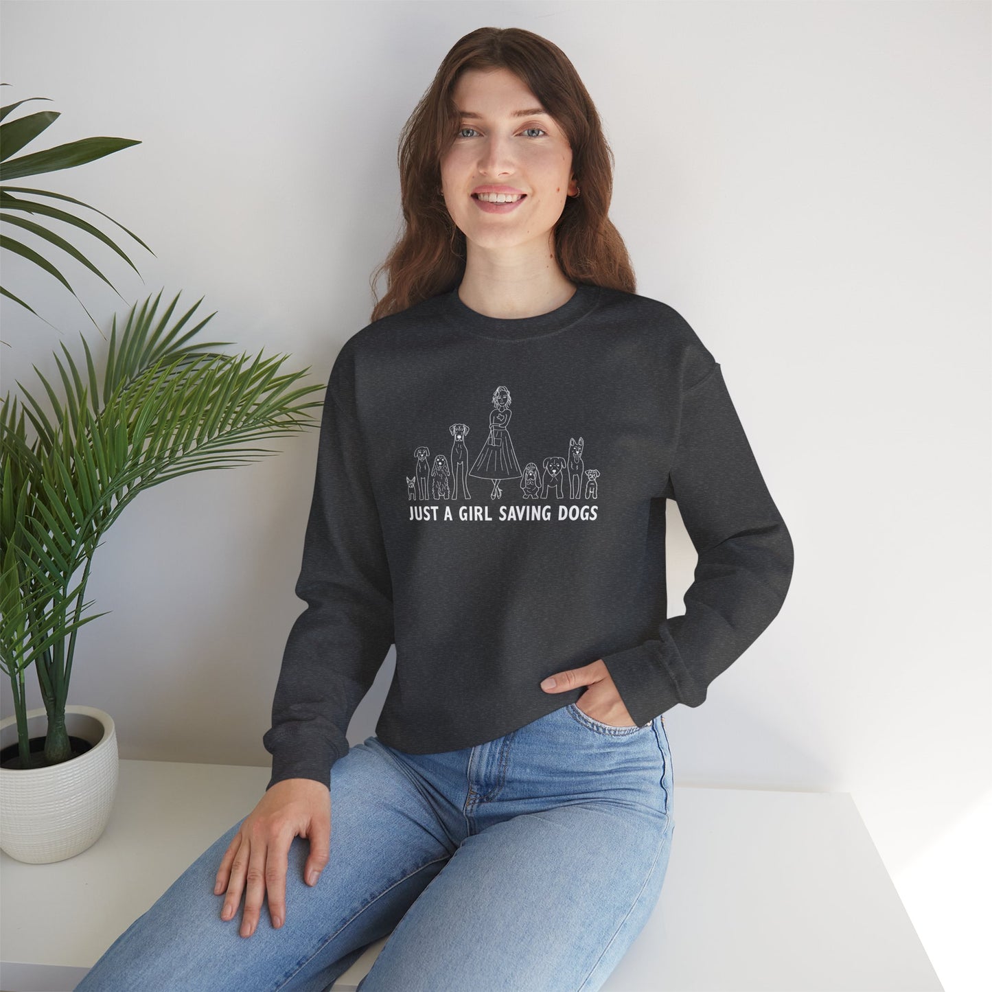 Just a Girl Saving Dogs Sketch Unisex Heavy Blend™ Crewneck Sweatshirt