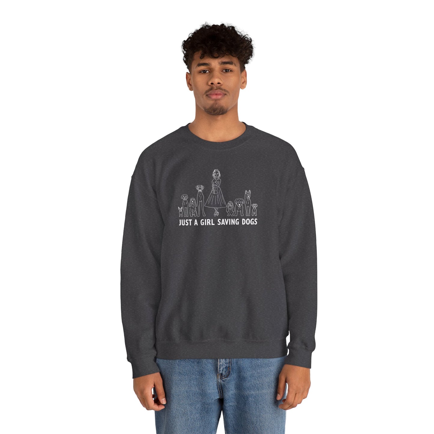 Just a Girl Saving Dogs Sketch Unisex Heavy Blend™ Crewneck Sweatshirt