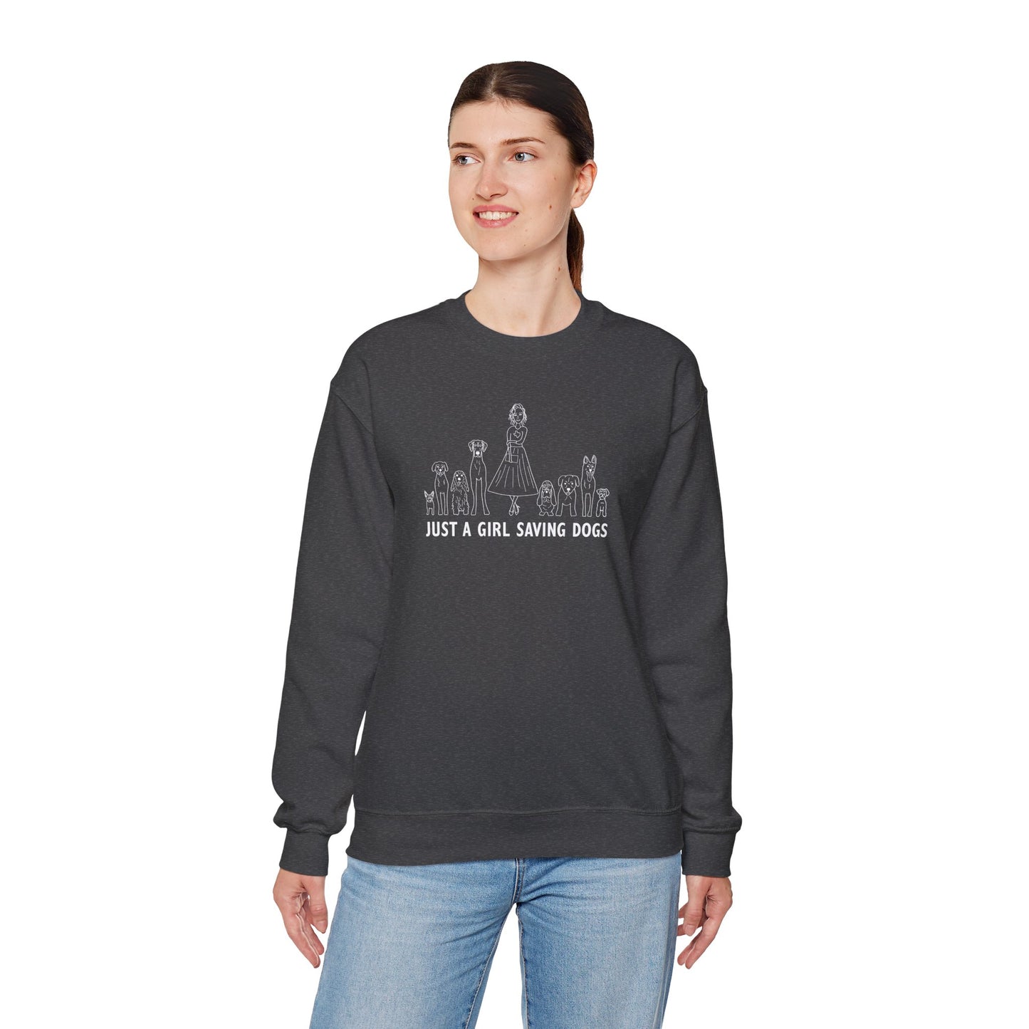 Just a Girl Saving Dogs Sketch Unisex Heavy Blend™ Crewneck Sweatshirt