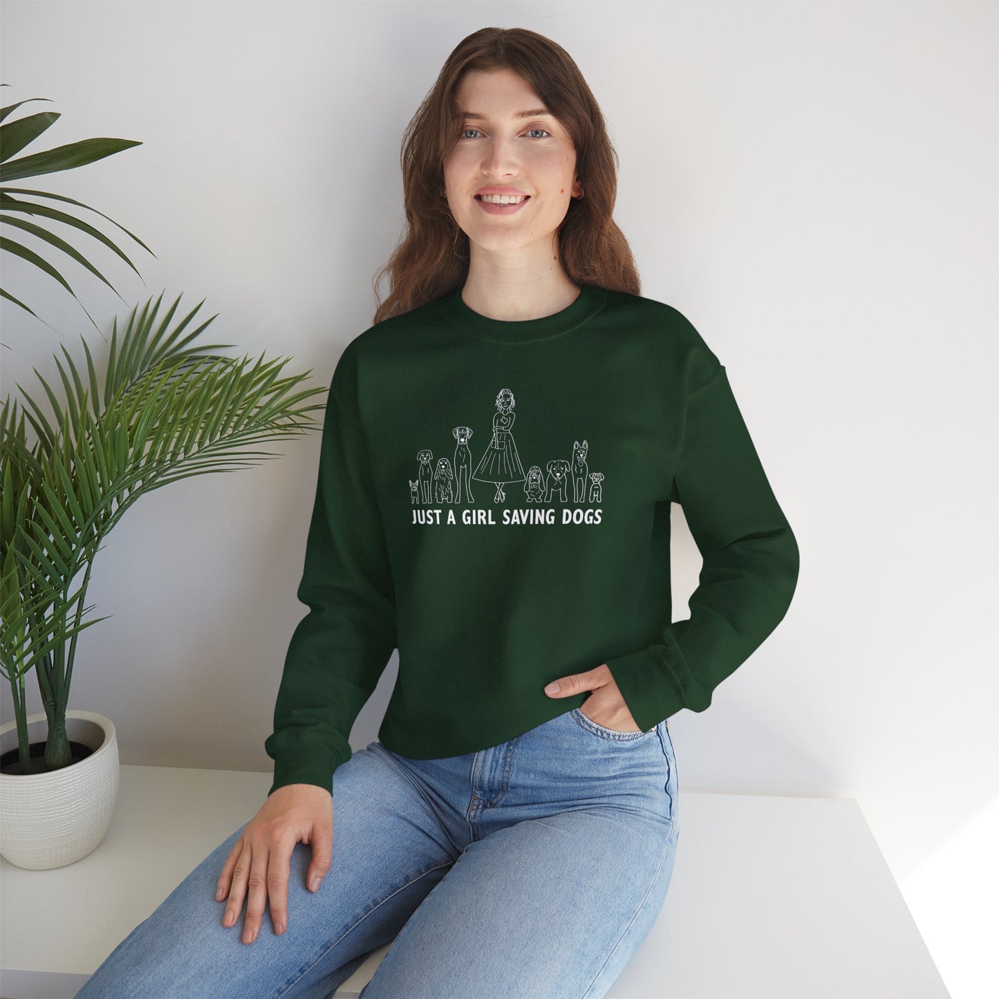 Just a Girl Saving Dogs Sketch Unisex Heavy Blend™ Crewneck Sweatshirt