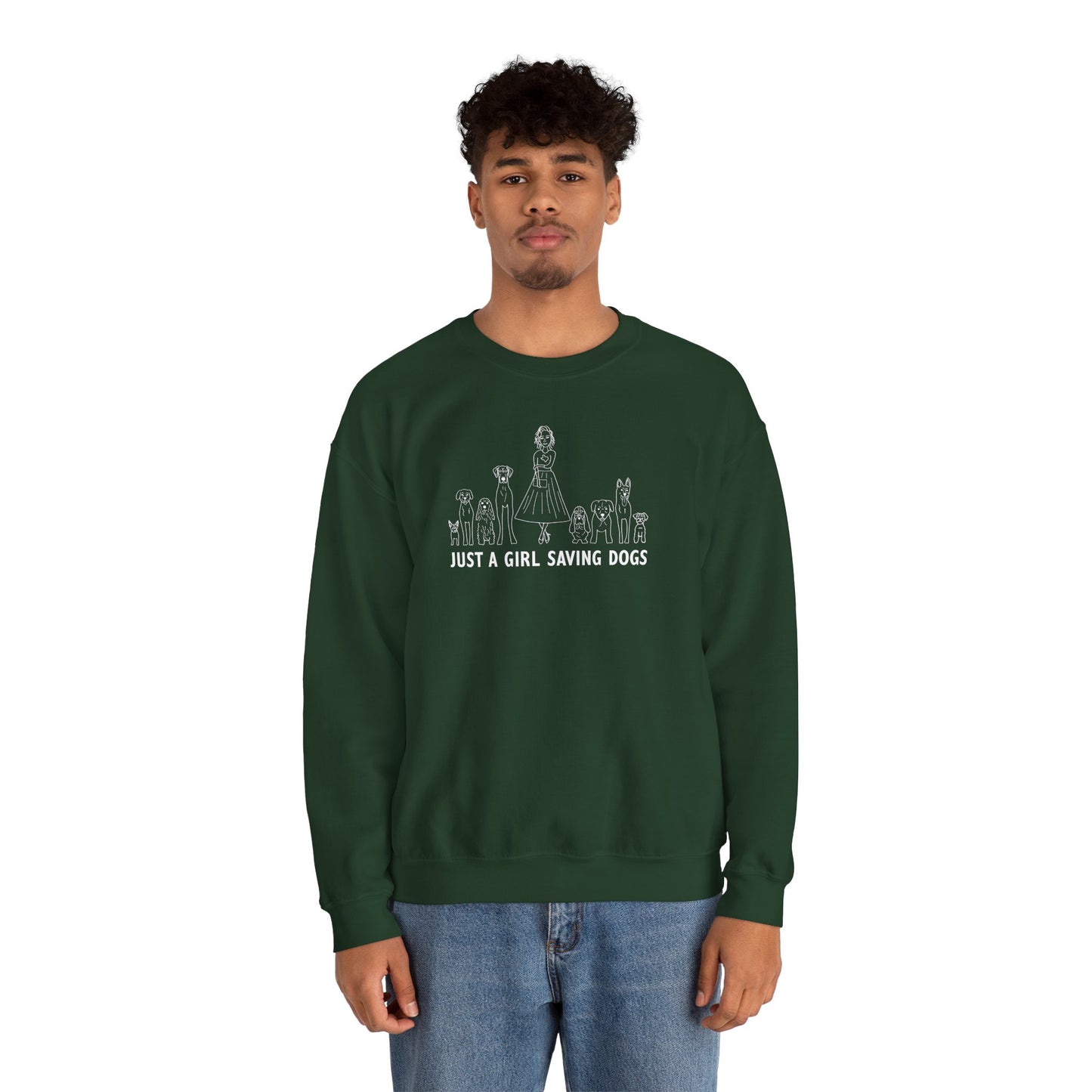 Just a Girl Saving Dogs Sketch Unisex Heavy Blend™ Crewneck Sweatshirt