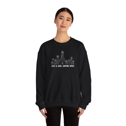 Just a Girl Saving Dogs Sketch Unisex Heavy Blend™ Crewneck Sweatshirt