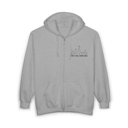 Just a Girl Saving Dogs Sketch Unisex Heavy Blend Hooded Sweatshirt, Cozy Zip-Up Sweatshirt