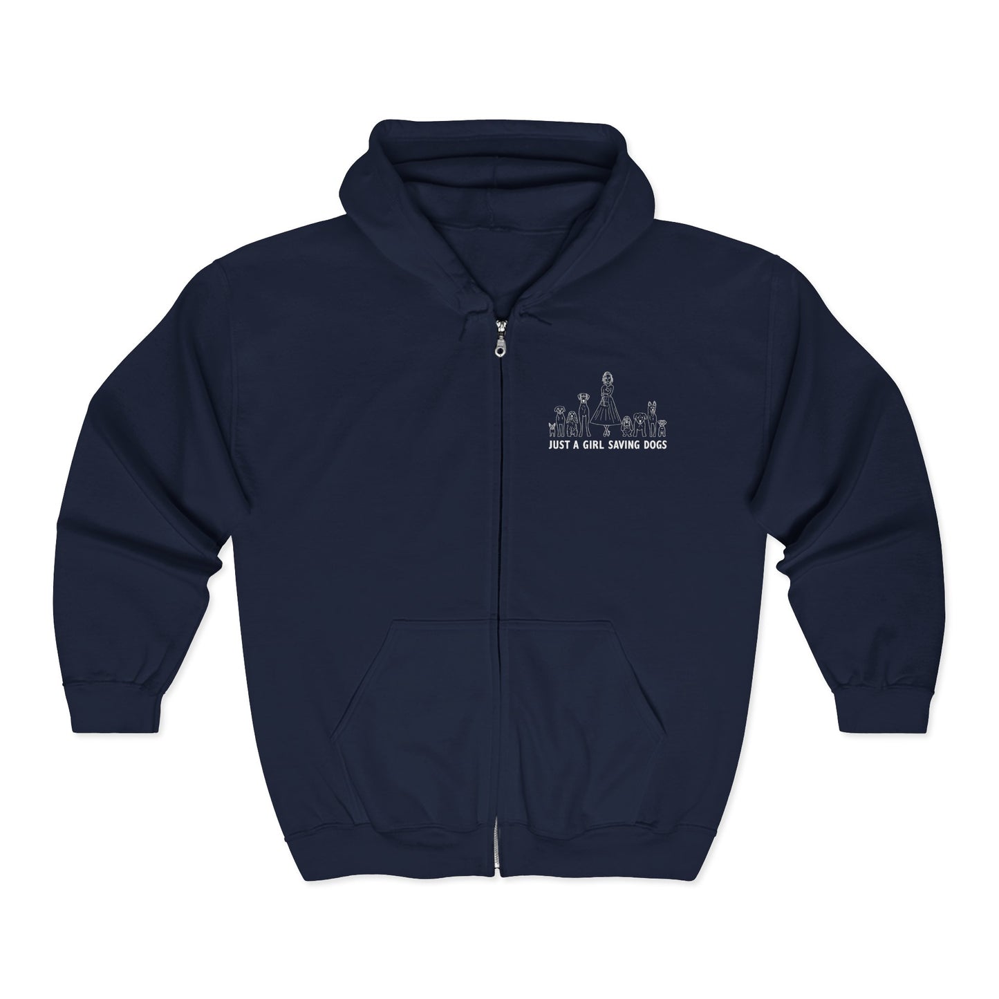 Just a Girl Saving Dogs Sketch Unisex Heavy Blend Hooded Sweatshirt, Cozy Zip-Up Sweatshirt