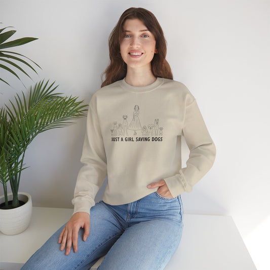 Just a Girl Saving Dogs Sketch Unisex Heavy Blend™ Crewneck Sweatshirt