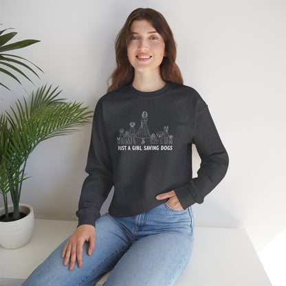 Just a Girl Saving Dogs Sketch Unisex Heavy Blend™ Crewneck Sweatshirt